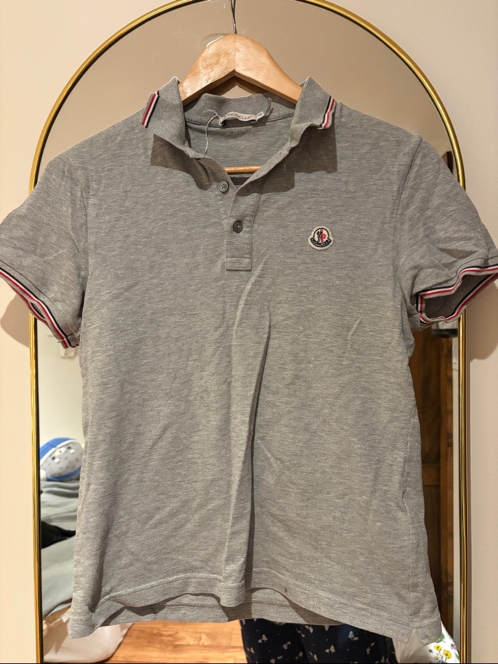 Moncler Grey Polo with Red & Navy Trim